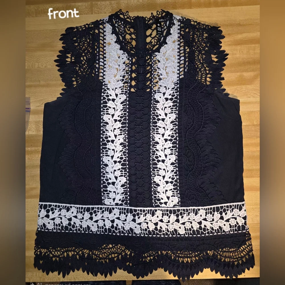 Aqua Black and White Lace Blouse - NWOT Medium (BL7) - Picture 4 of 8